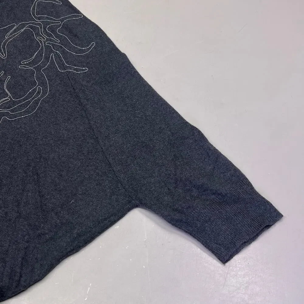 BRUNELLO CUCINELLI Mid Sleeve Cashmere Sweater Flower Detail Women's Sz L Gray - Picture 4 of 10